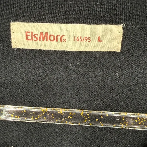 ElsMorr Women Top Sz L Black‎ Beaded Leopard Trim V Neck Long Sleeve Tunic Glam - Picture 3 of 12